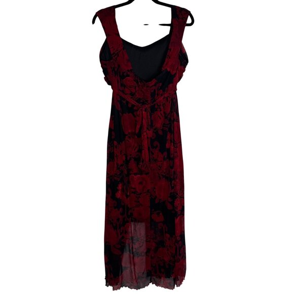 VTG Whimsigoth Dark Fairy 22W Red Black Floral Sheer Maxi Dress Skirt Overlay - Picture 7 of 10